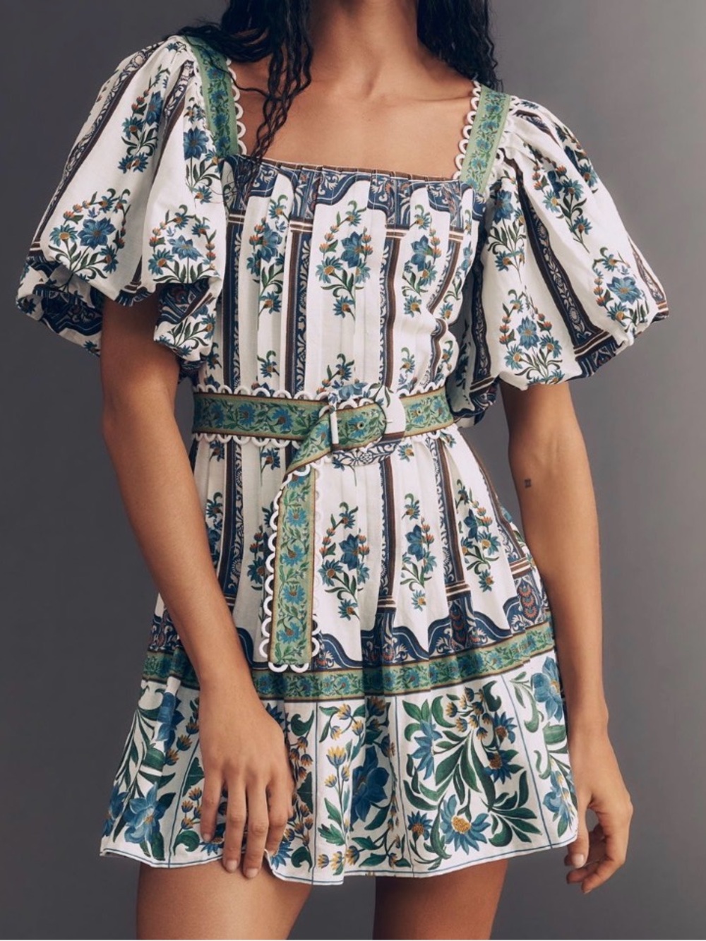 FARM Rio White Mini Dress with Blue and Green Floral Print - Picture 4 of 6